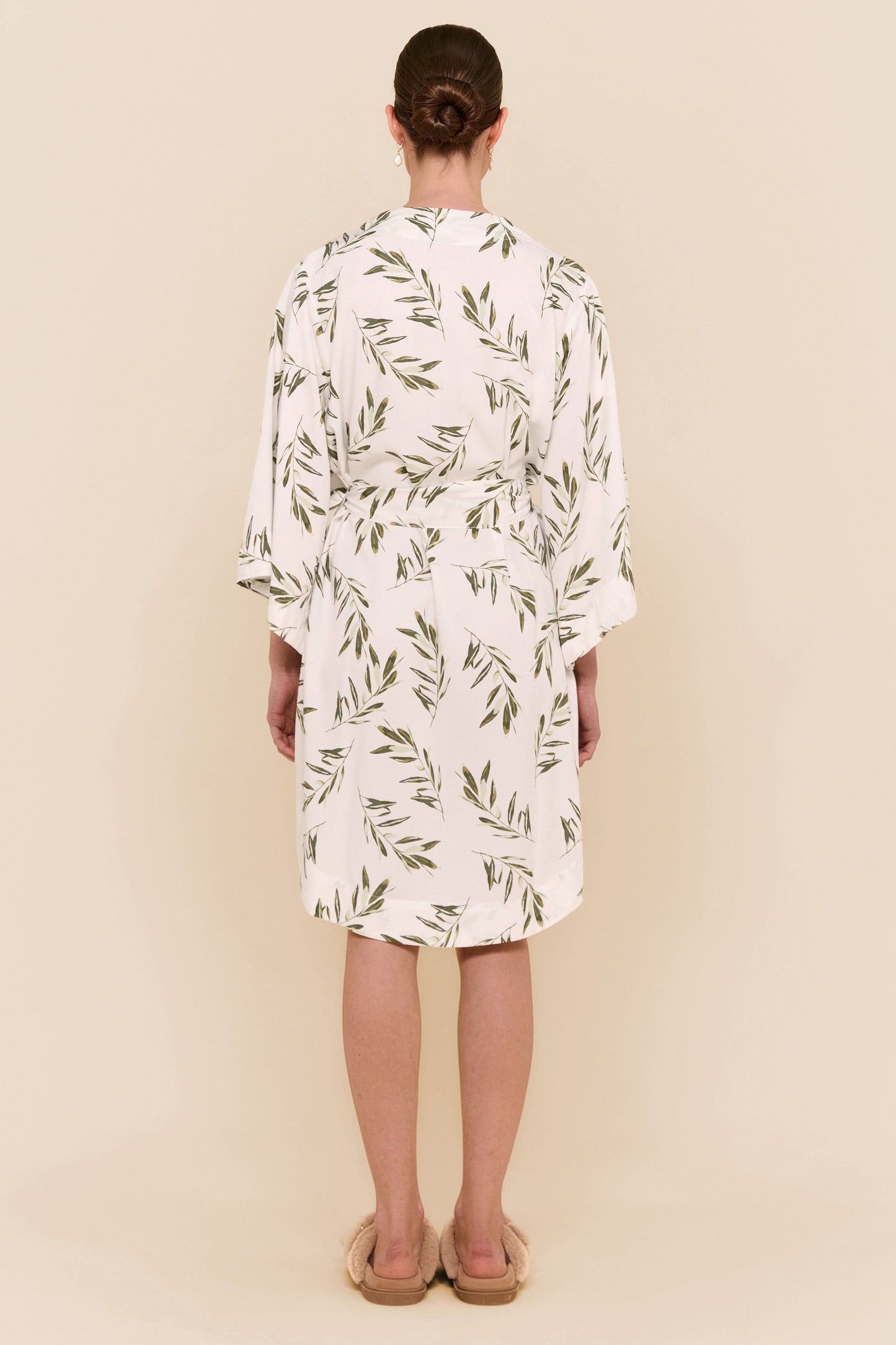 Short Kimono Robe - Olive Leaf