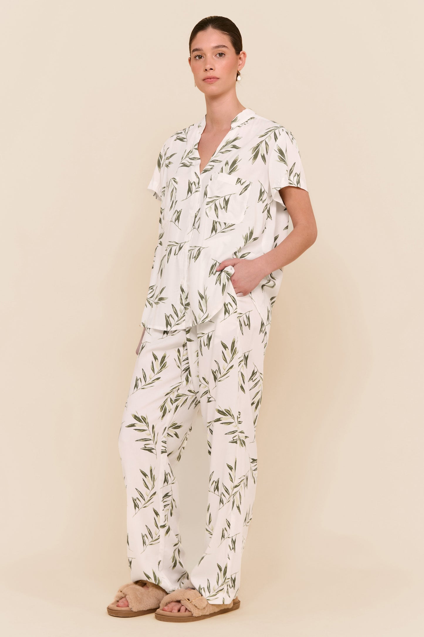 Maggie Pyjama Set - Long Pants - Olive Leaf
