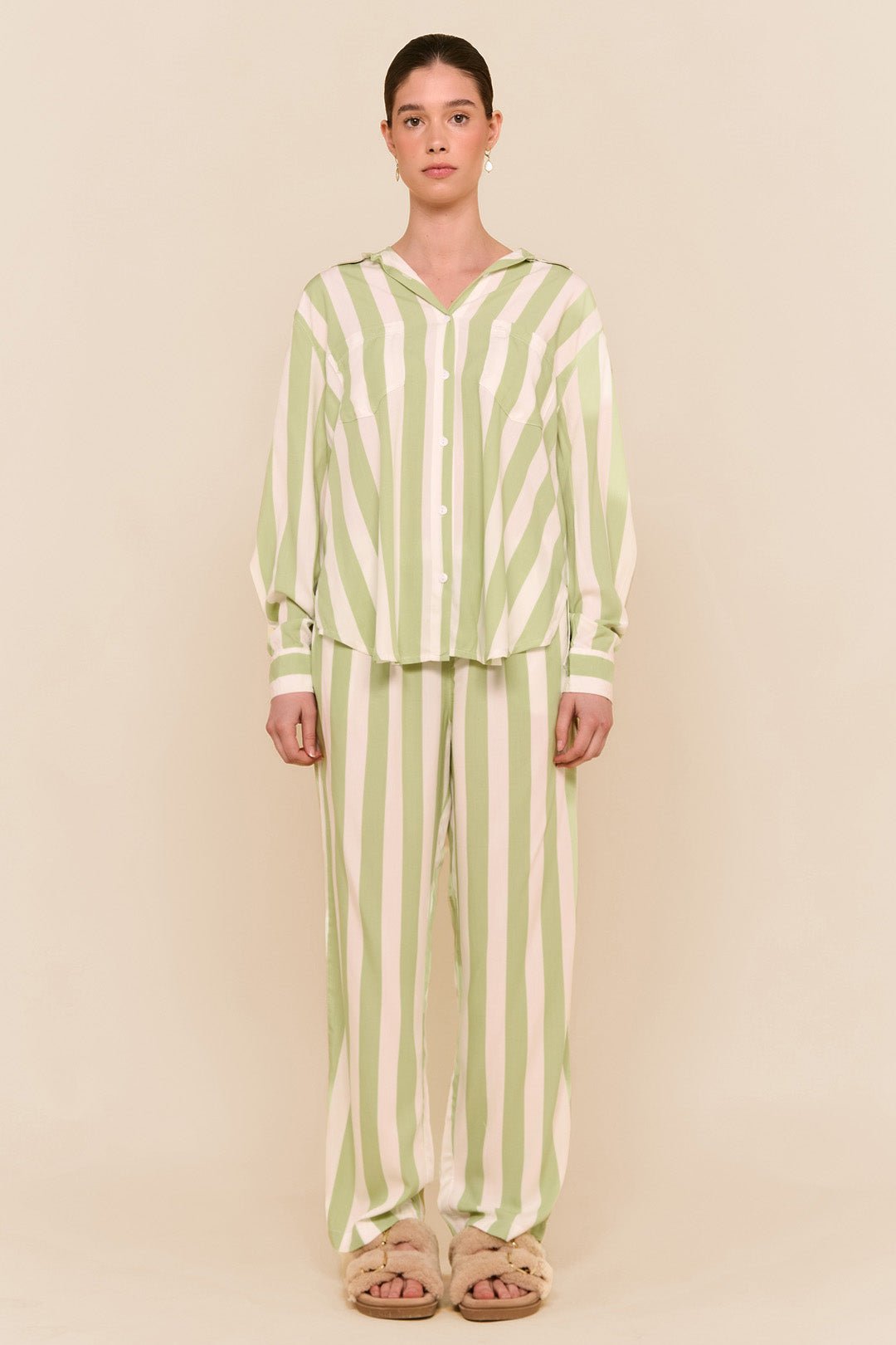 Marlon Long Sleep Set - Stripe - Margarita Green