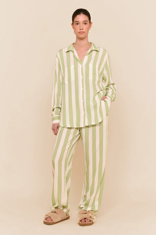 Marlon Long Sleep Set - Stripe - Margarita Green