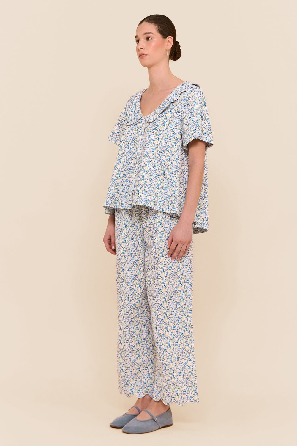 Penelope Sleep Set - Pants - Cotton - Floret Blue