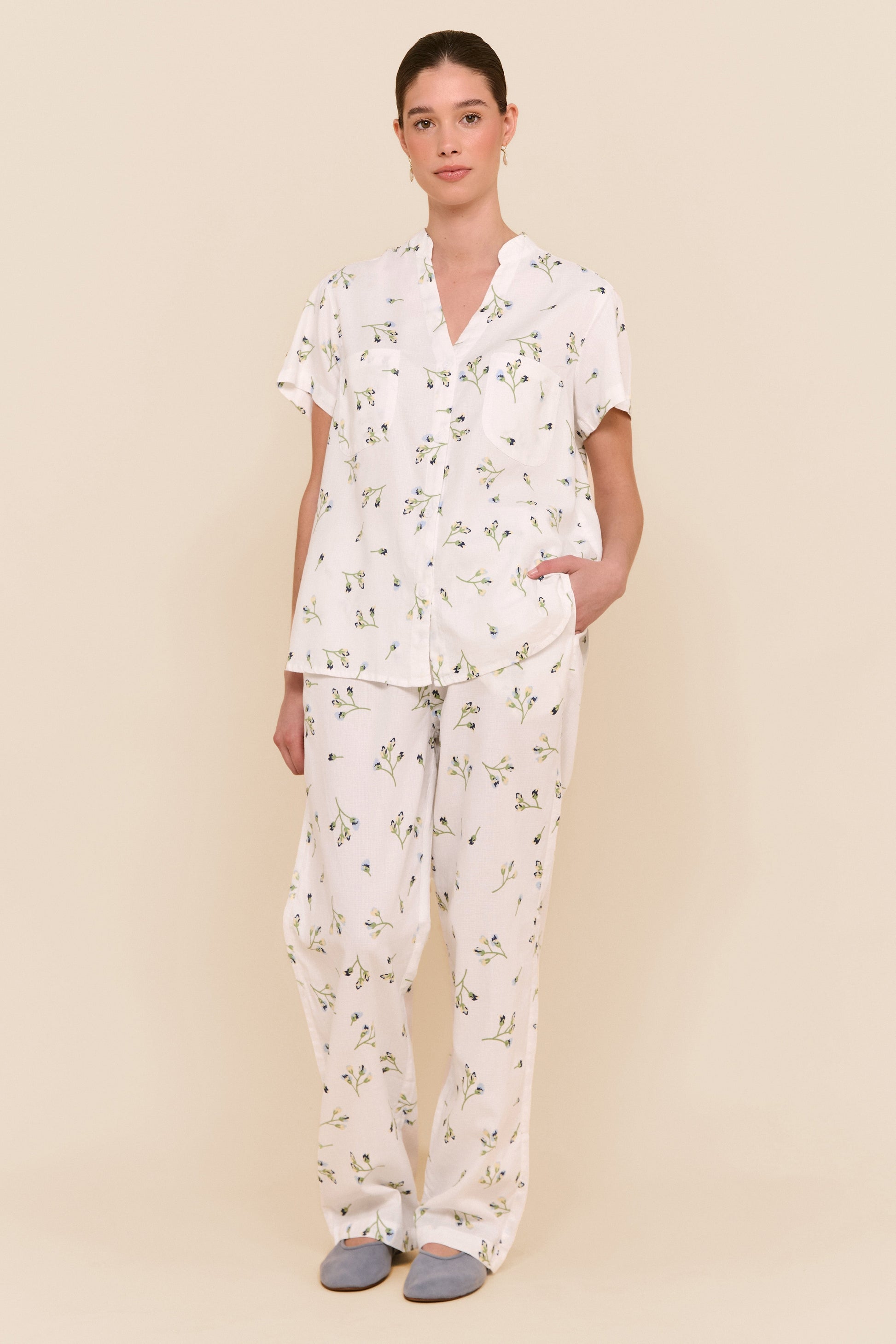 Maggie Pyjama Set Long Pants Lyocell Linen Bluebell – Piyama