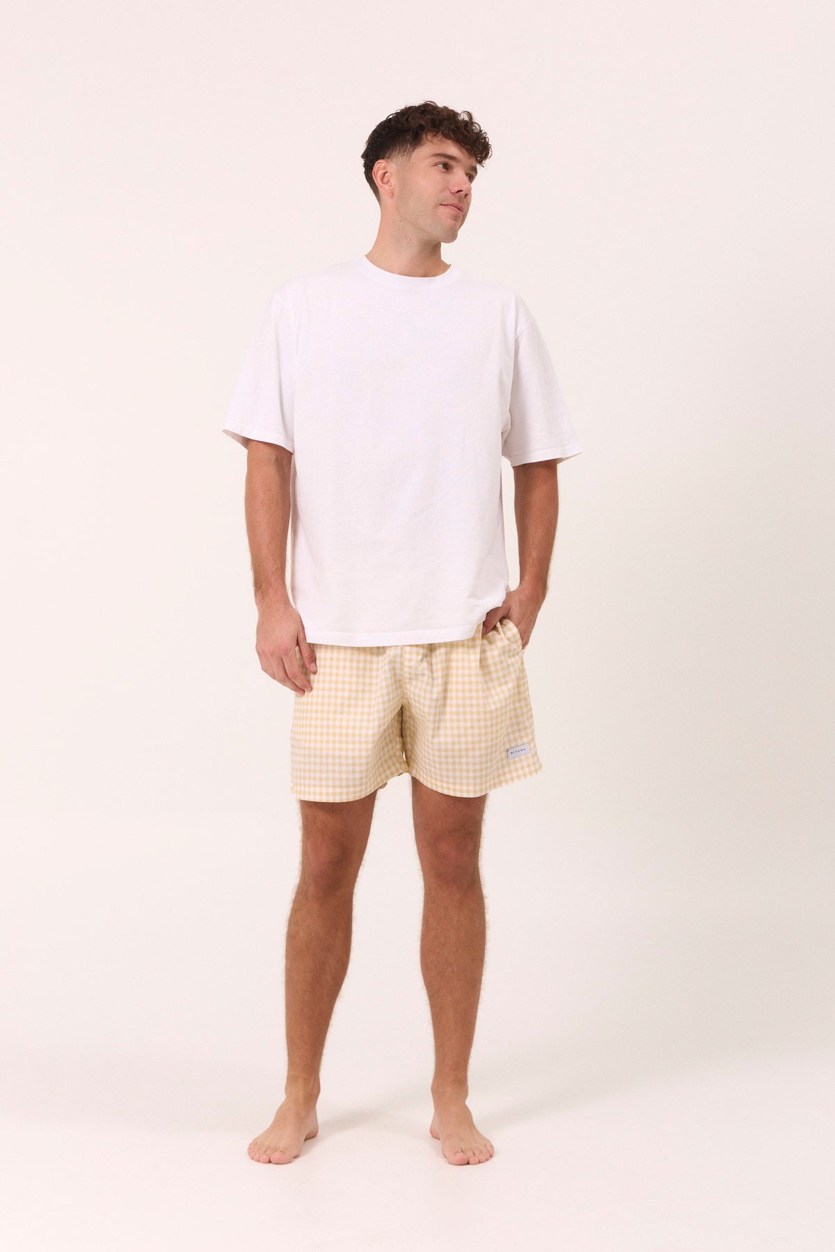 Mens Boxer Shorts - Gingham - Yellow
