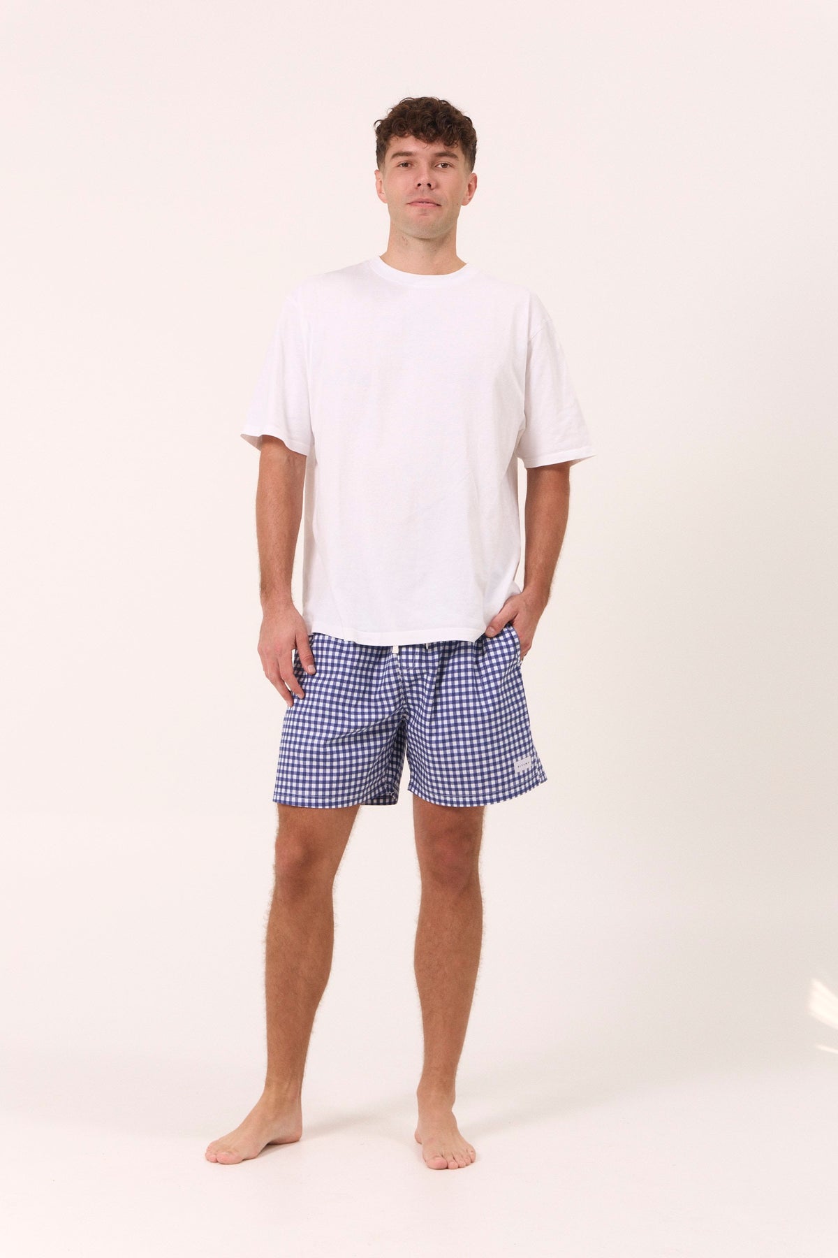 Mens Boxer Shorts - Gingham - Navy Blue