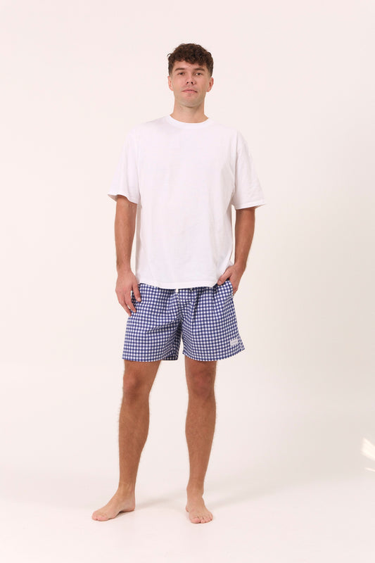 Mens Boxer Shorts - Gingham - Navy Blue