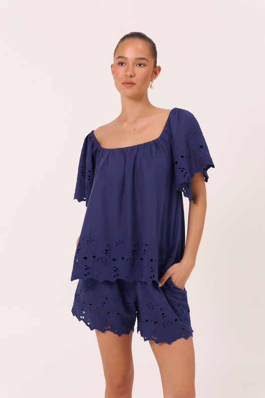 Betty Lounge Set - Cotton Embroidery - Twilight Blue