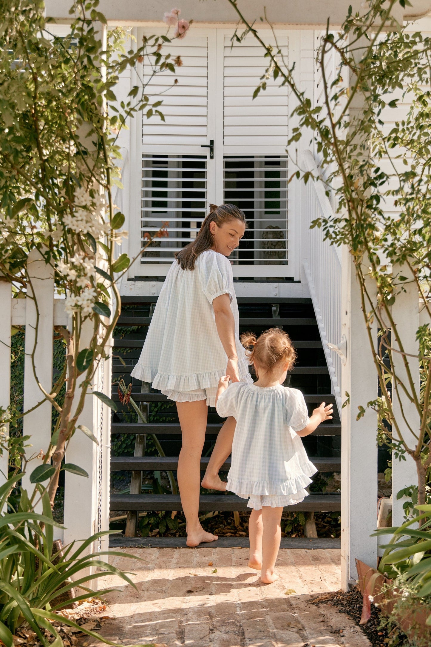 Girls Sophie Sleep Set - Cotton - Gingham Pale Blue