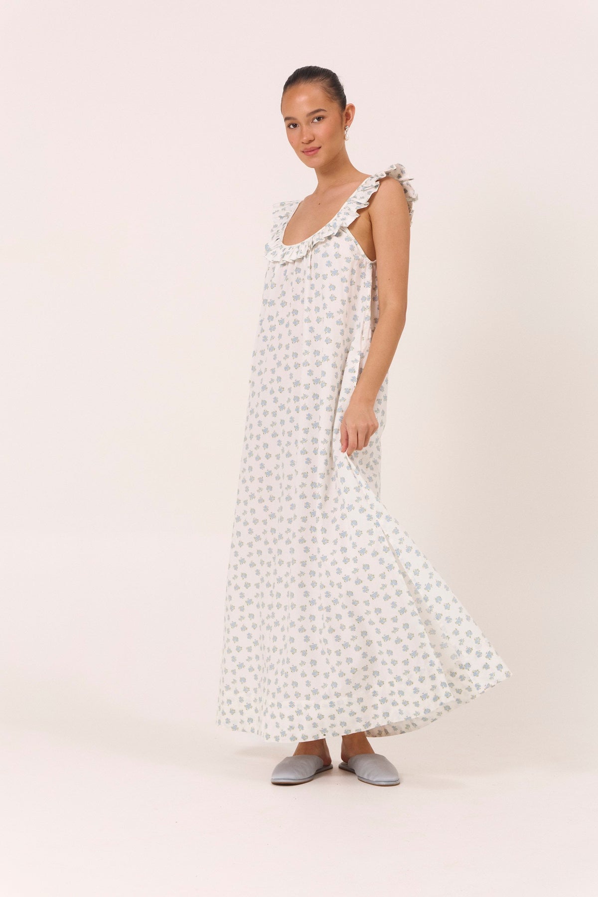 Piyama Margot Nightie in Meadow Blue – blue floral nightie in cotton modal – image 1