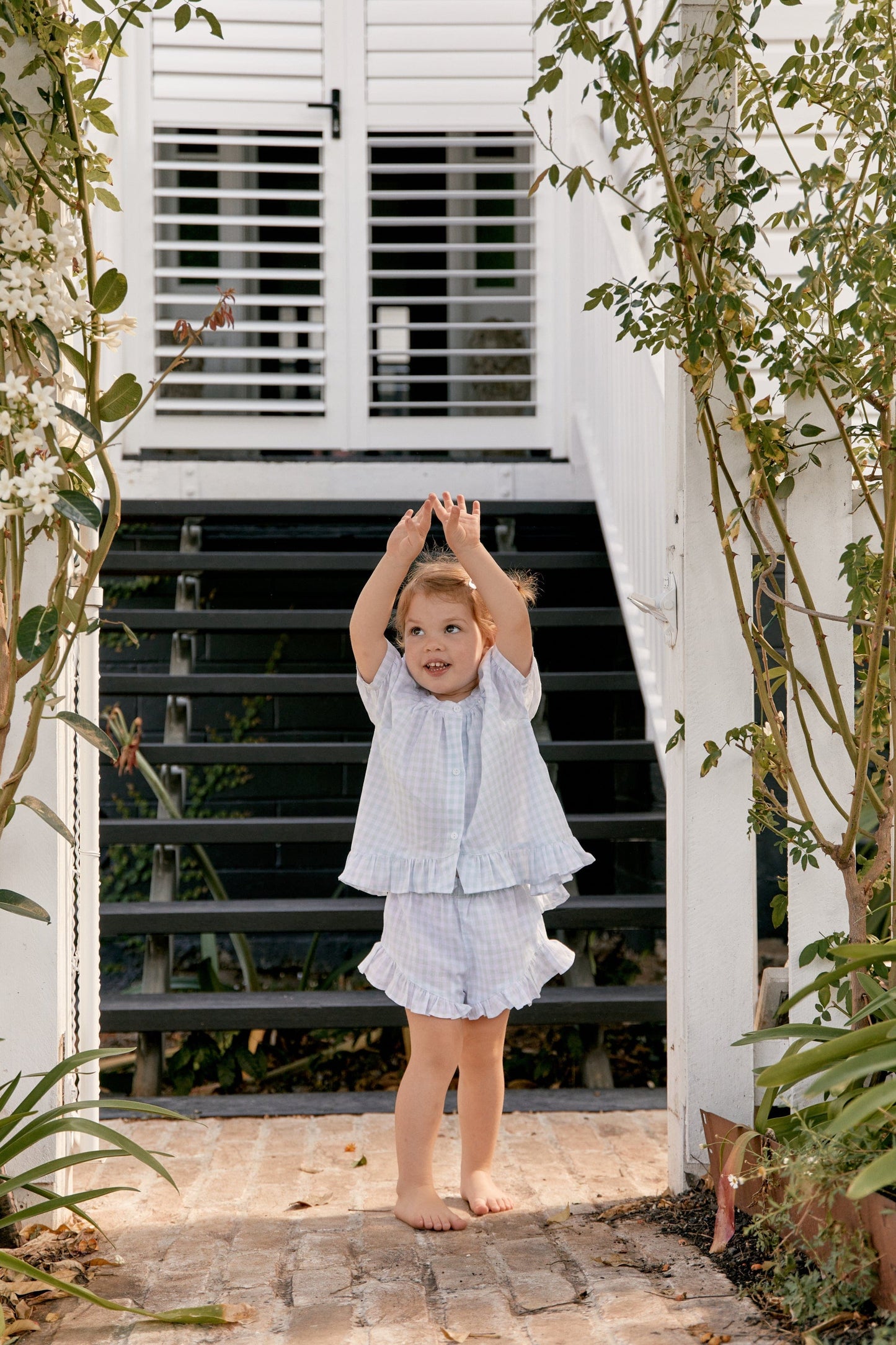 Girls Sophie Sleep Set - Cotton - Gingham Pale Blue