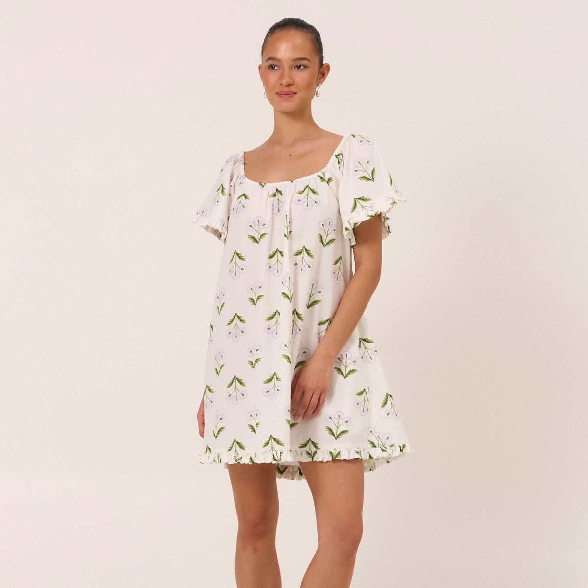 Piyama Betty Lounge Dress in Dandelion Lilac – purple and green floral lounge dress in cotton modal – image 8