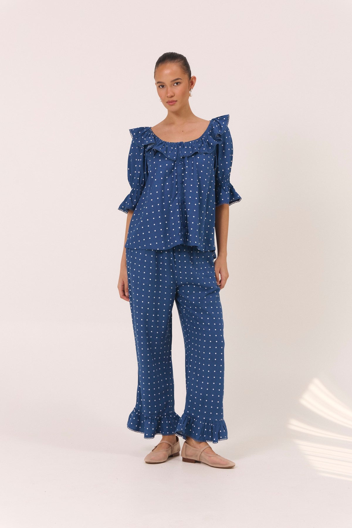 Piyama Jemima Sleep Set in Indigo Dot – blue and navy pyjama set – top and pants in LENZING™ ECOVERO™ rayon – image 8