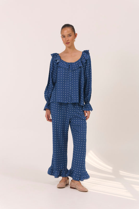 Jemima Sleep Set - Long - ECOVERO™ - Indigo Dot
