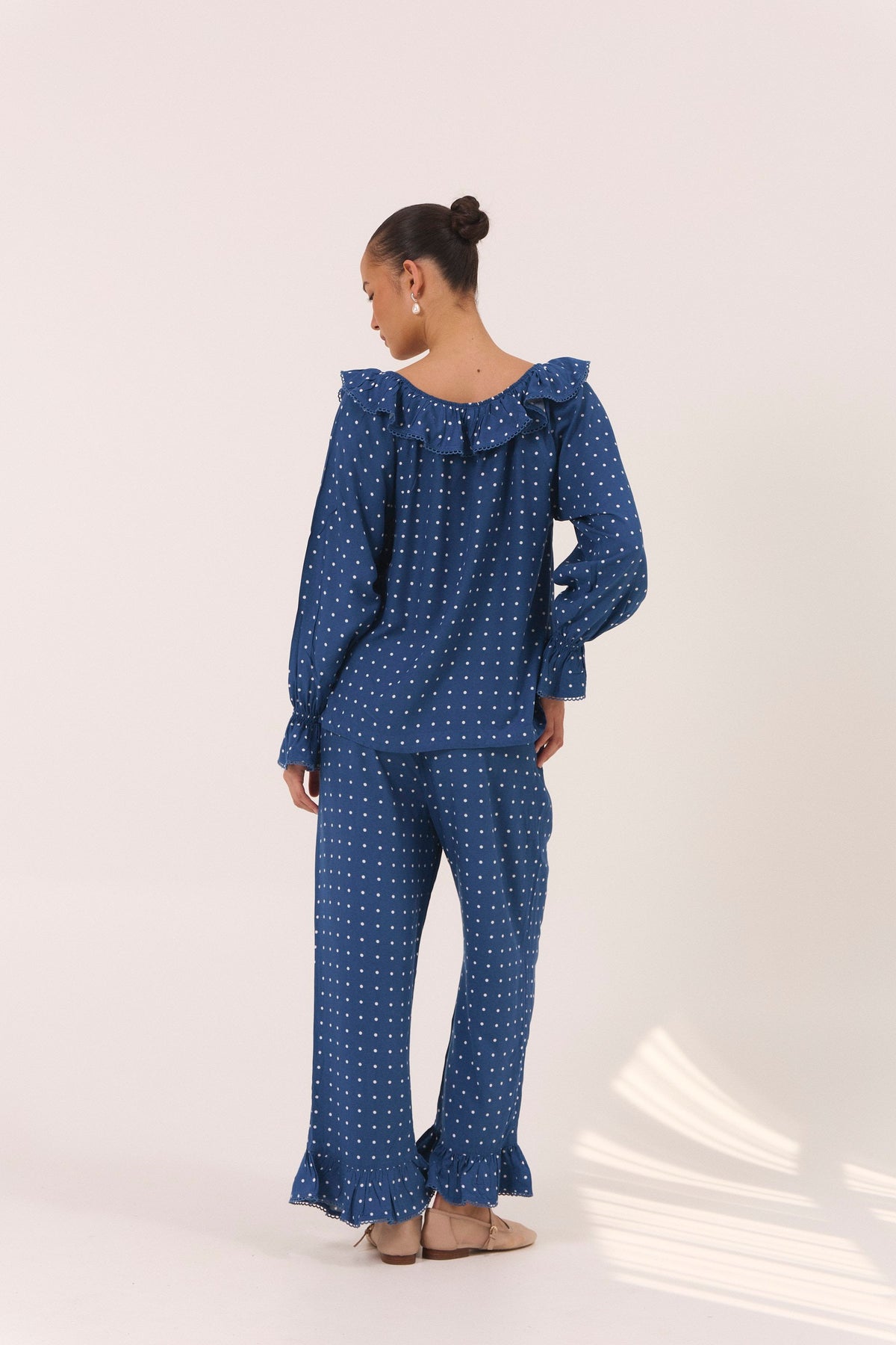 Piyama Jemima Sleep Set in Indigo Dot – navy and blue pyjama set – long-sleeve top and pants in LENZING™ ECOVERO™ rayon – image 7