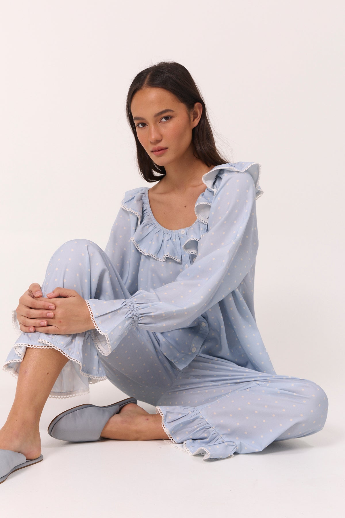 Jemima Sleep Set - Long - ECOVERO™ - Milky Blue Dot