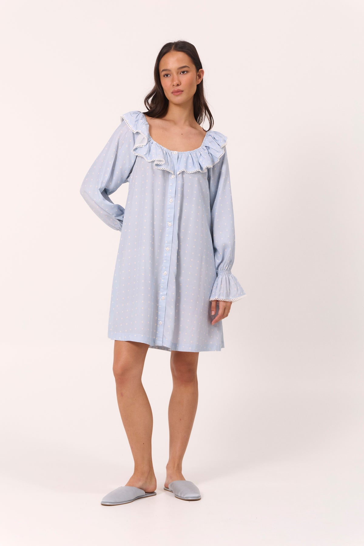 Jemima Nightie - ECOVERO™ - Milky Blue Dot