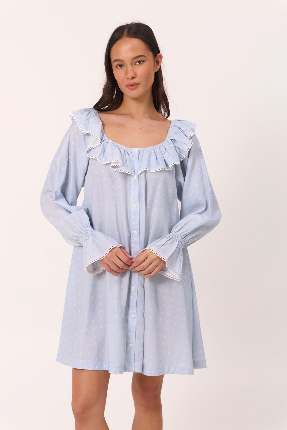 Jemima Nightie - ECOVERO™ - Milky Blue Dot