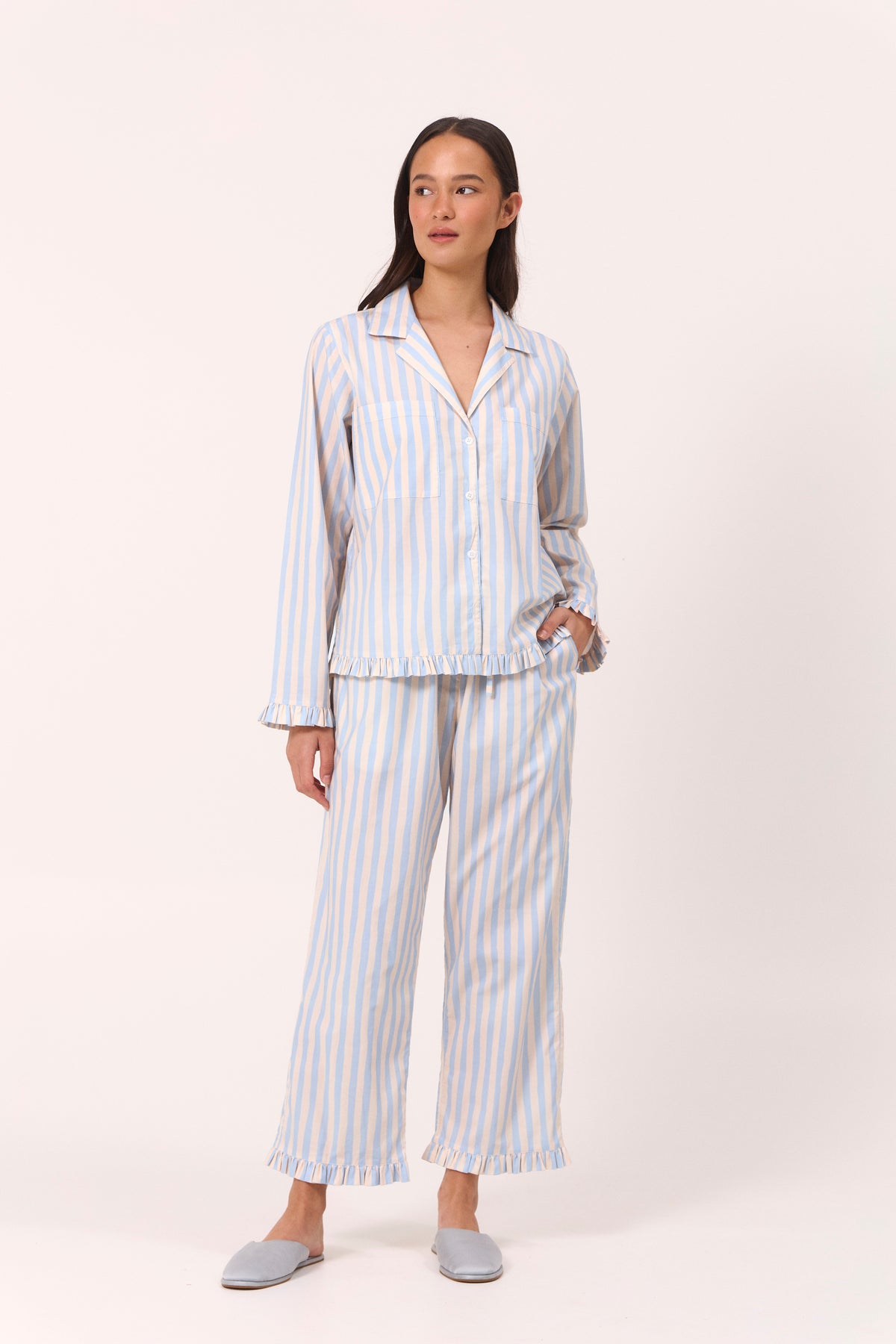 Felicity Frill Set - Long - Freehand Stripe - Milky Blue