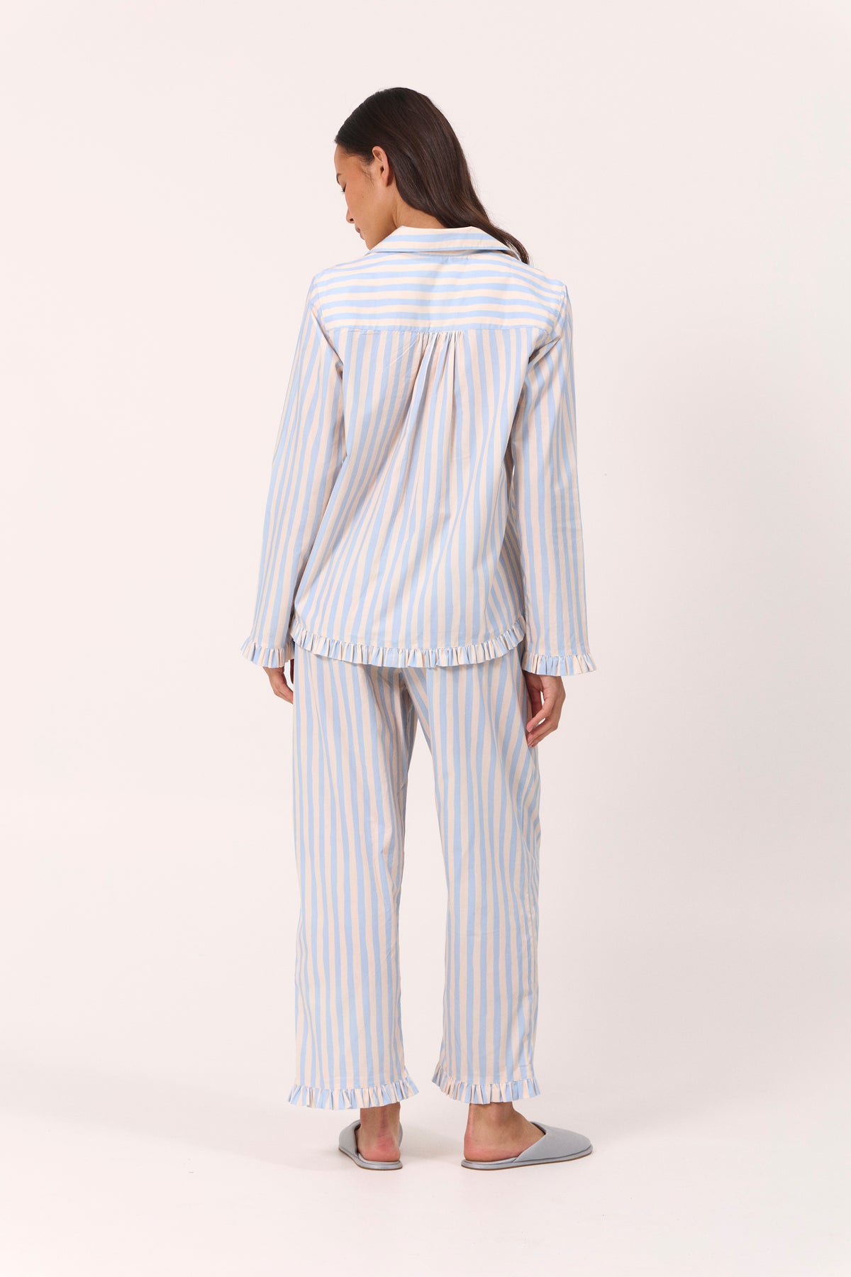 Felicity Frill Set - Long - Freehand Stripe - Milky Blue