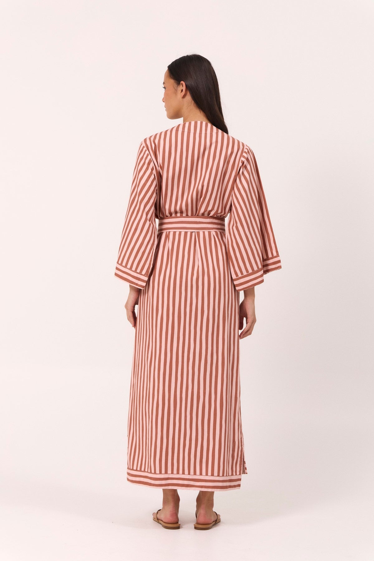 Alice Kimono Robe - Cotton Modal - Stripe Mocha