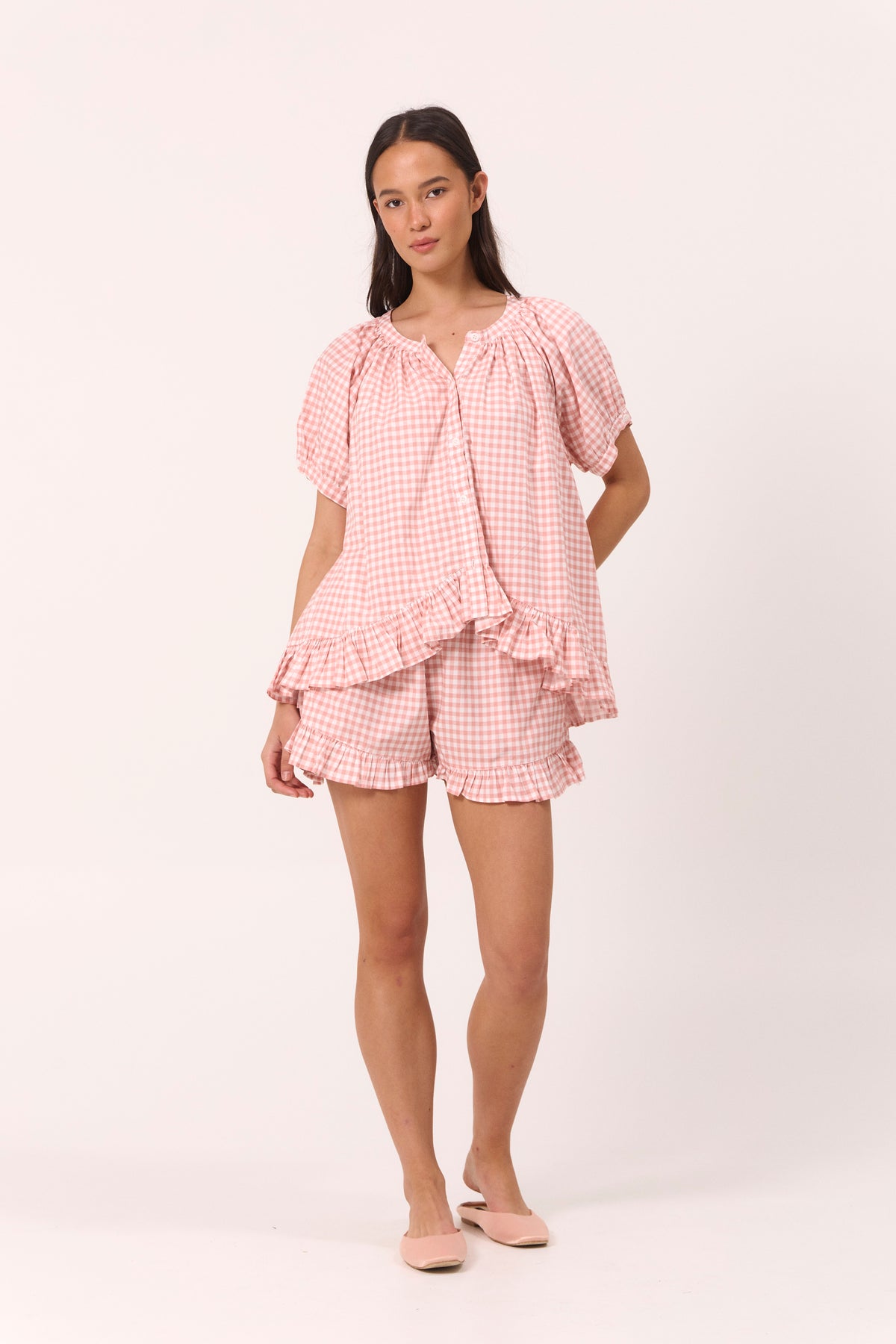 Sophie Sleep Set - Gingham - Petal Pink