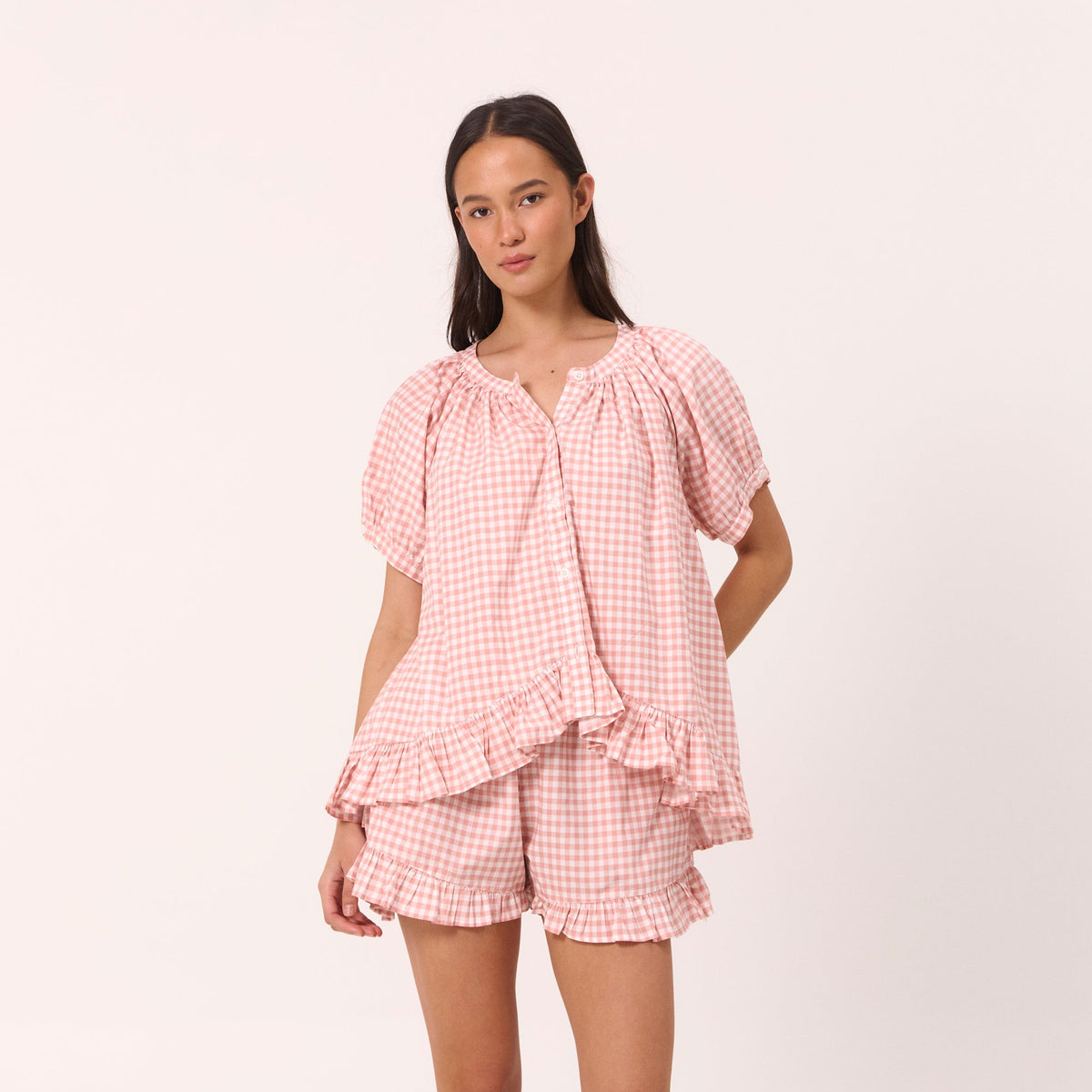 Sophie Sleep Set - Gingham - Petal Pink