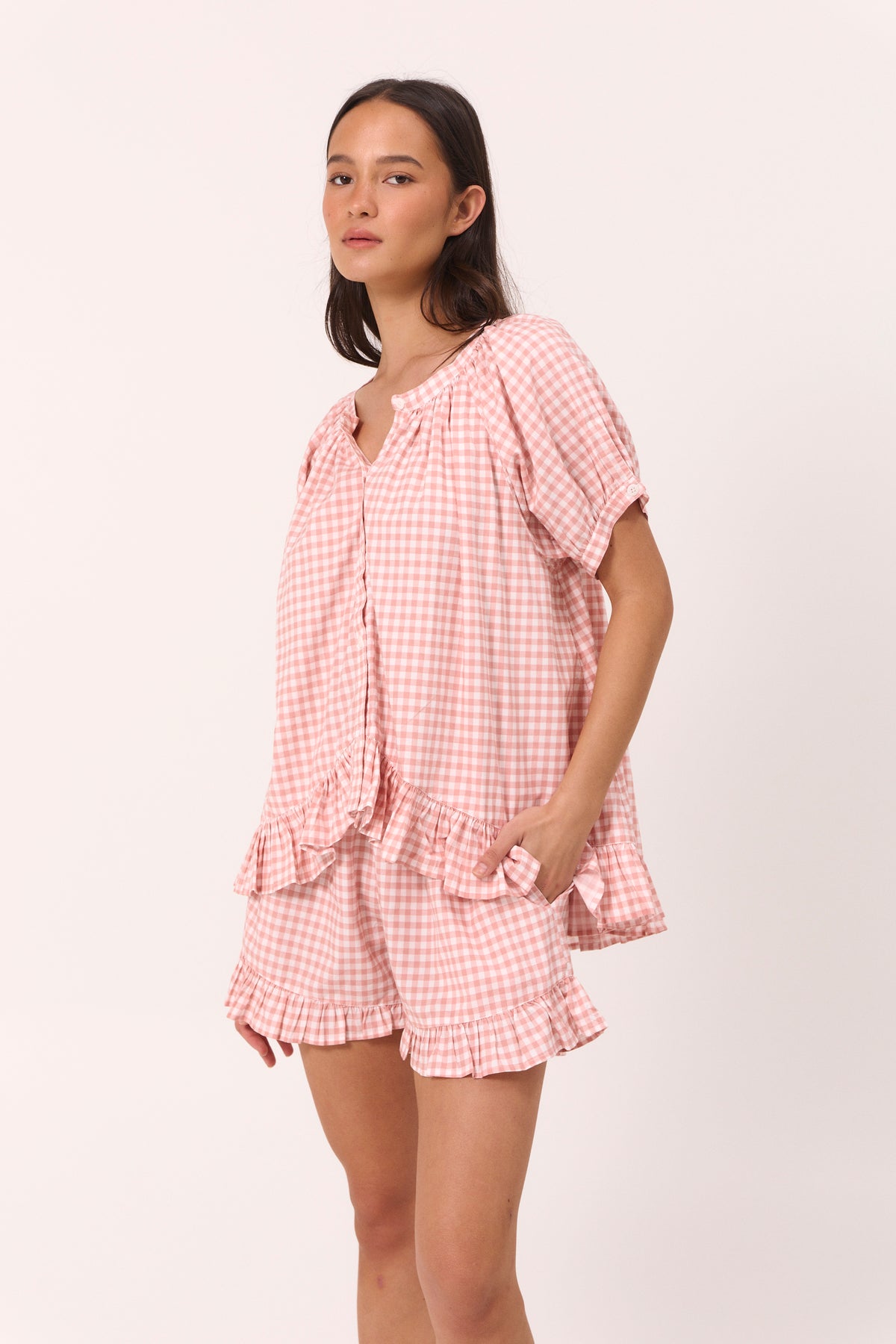 Sophie Sleep Set - Gingham - Petal Pink