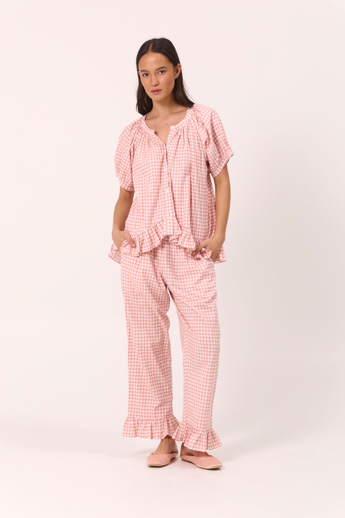 Sophie Sleep Set - Pants - Gingham - Petal Pink