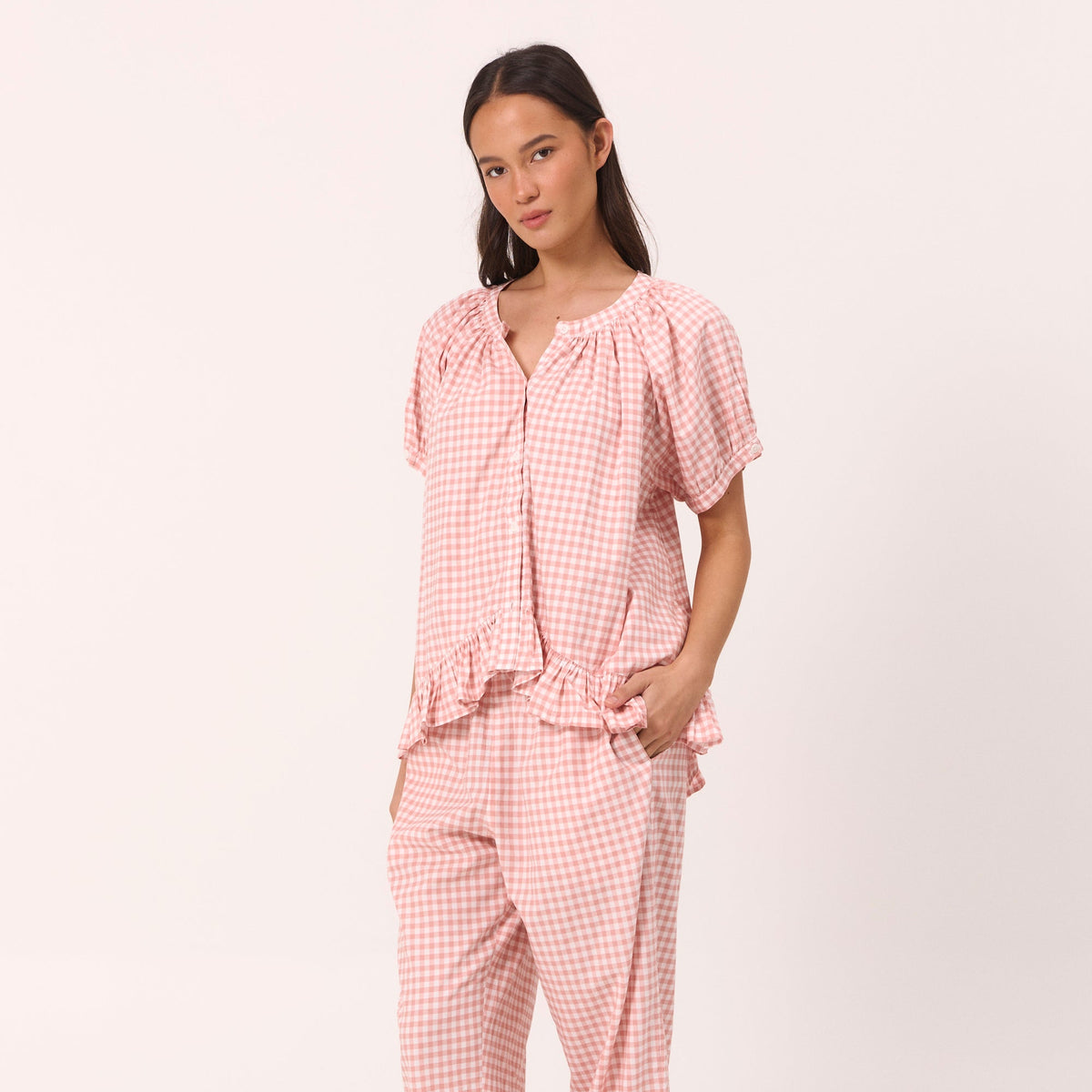 Sophie Sleep Set - Pants - Gingham - Petal Pink