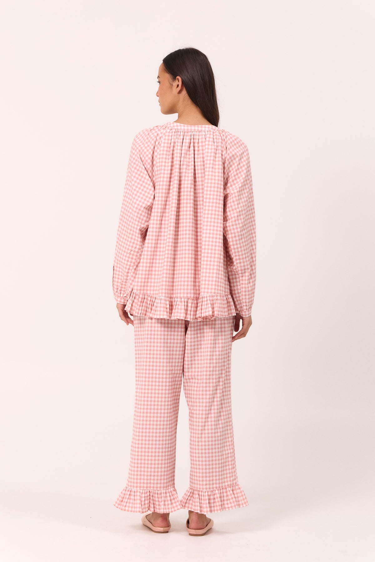 Sophie Long Sleep Set - Gingham - Petal Pink