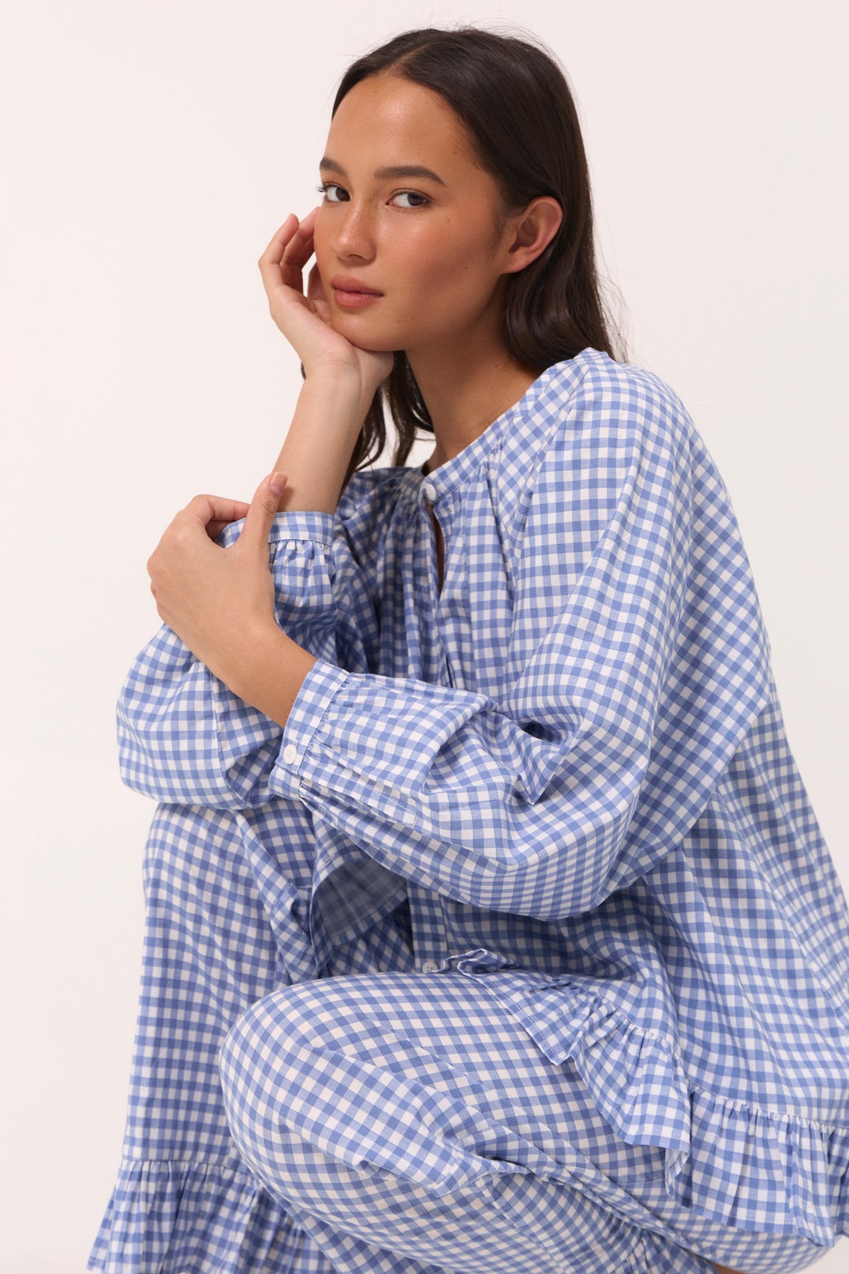 Sophie Long Sleep Set - Gingham - French Blue