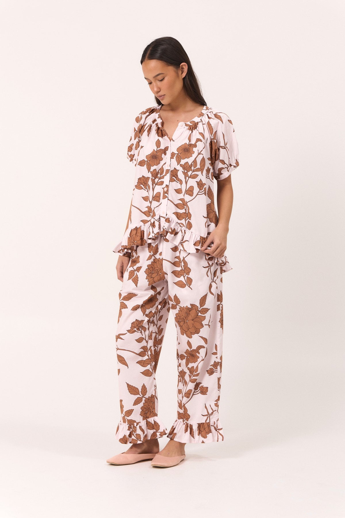Sophie Sleep Set - Pants - Cotton Modal - Romantic Floral Toffee