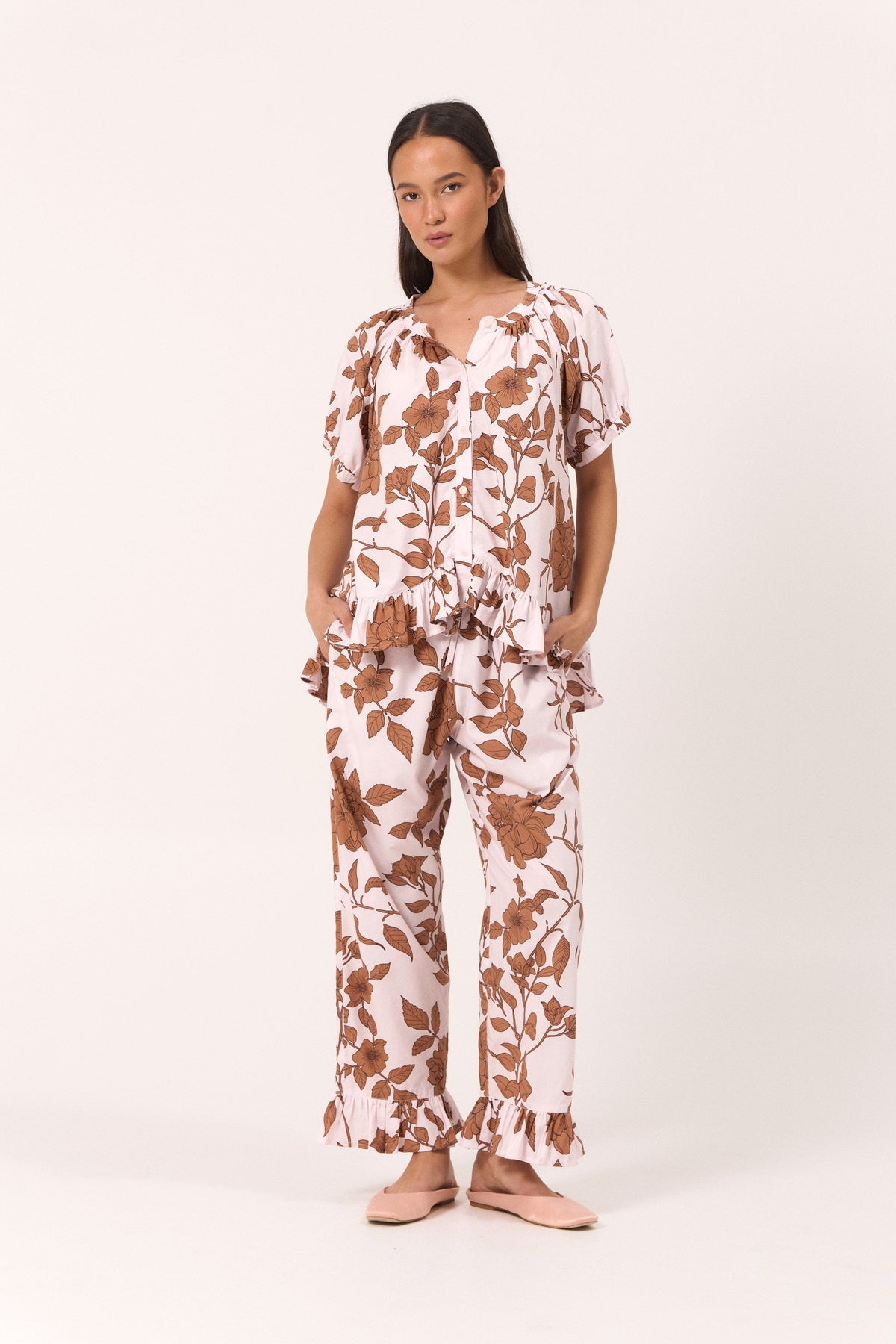 Sophie Sleep Set - Pants - Cotton Modal - Romantic Floral Toffee