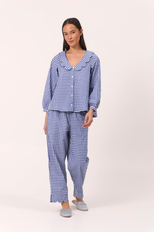 Penelope Sleep Set - Long - Gingham - Navy