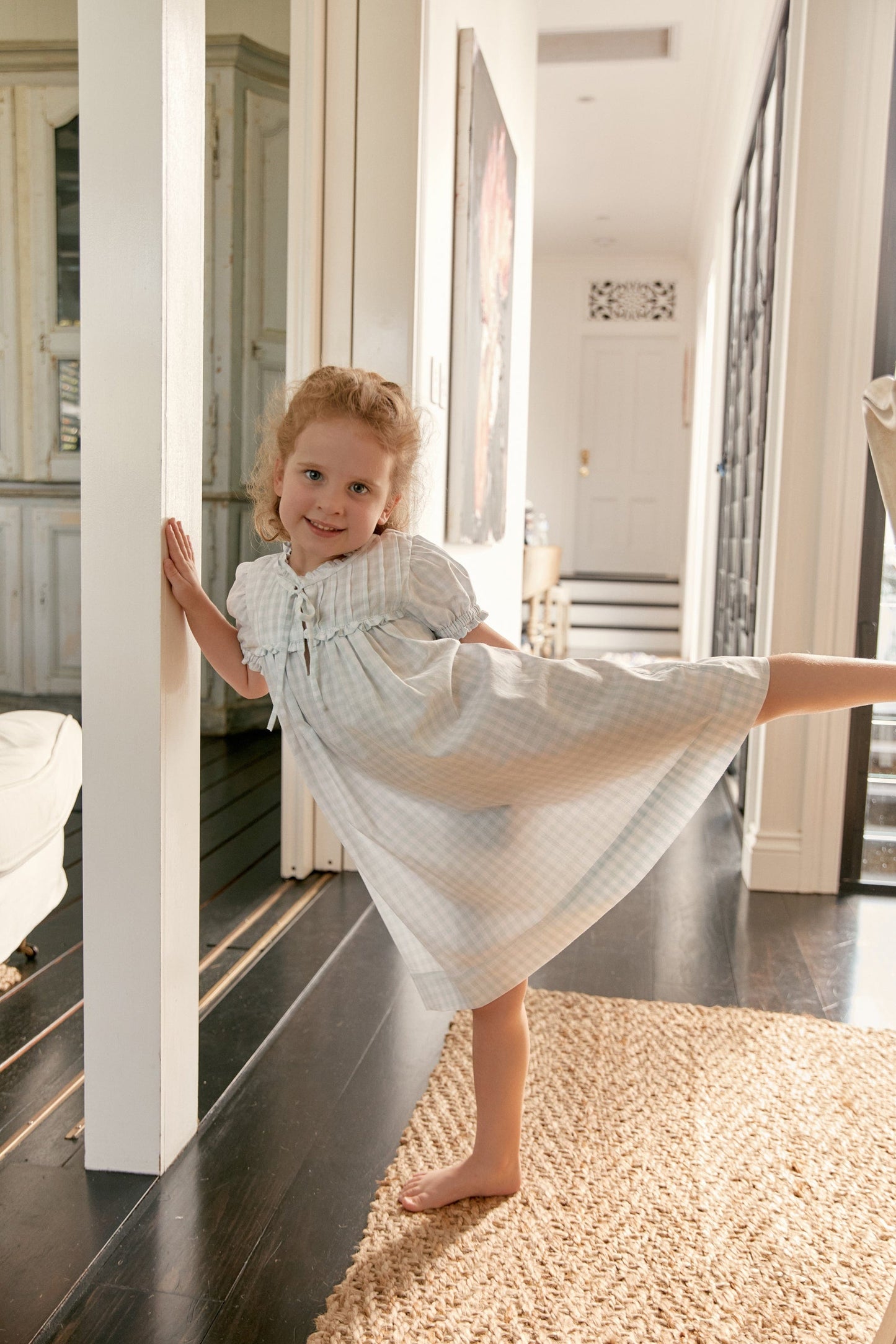 Girls Nightie - Cotton - Gingham Pale Blue