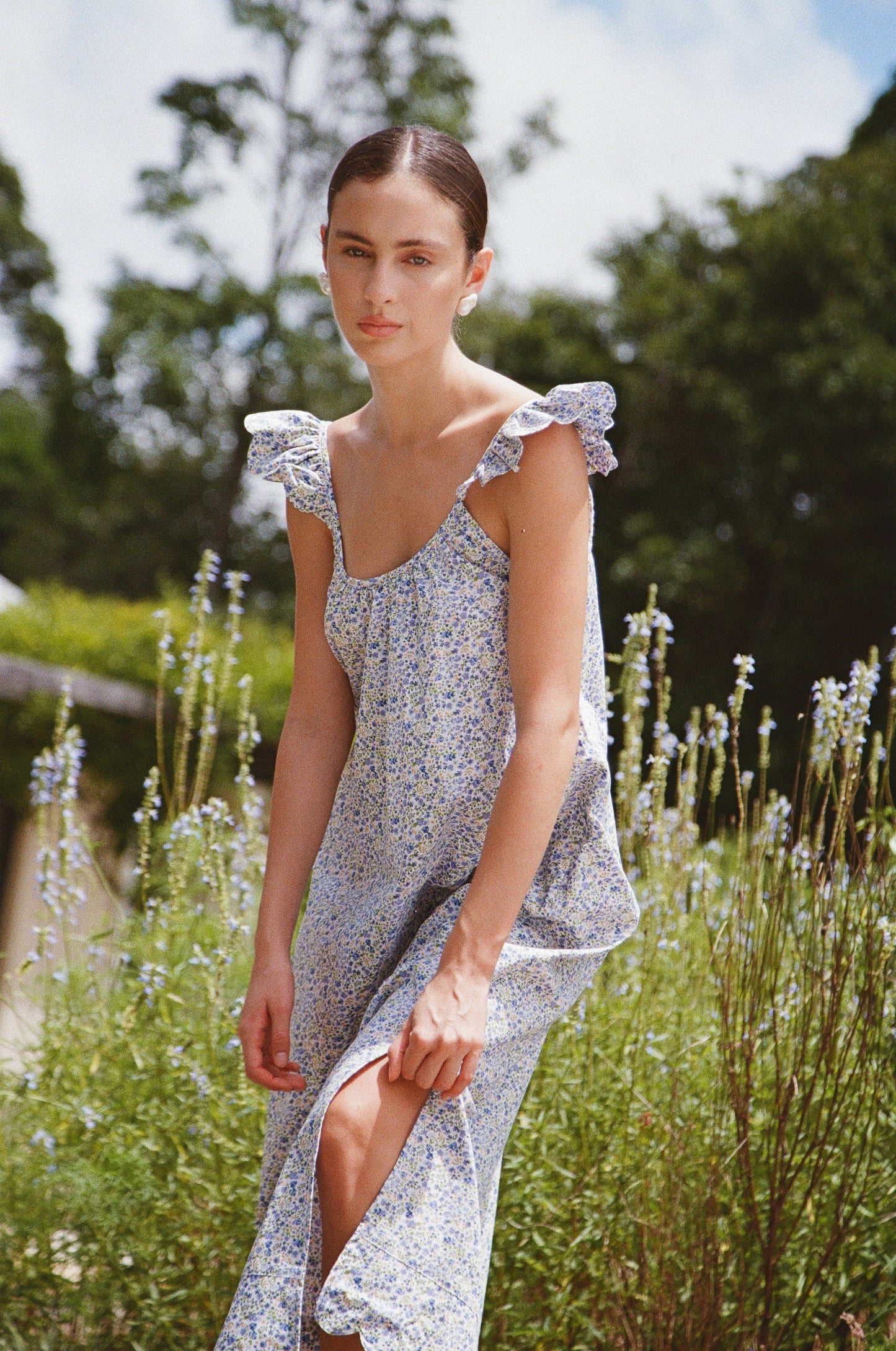 Indah Wing Nightie - Long - Floret Blue