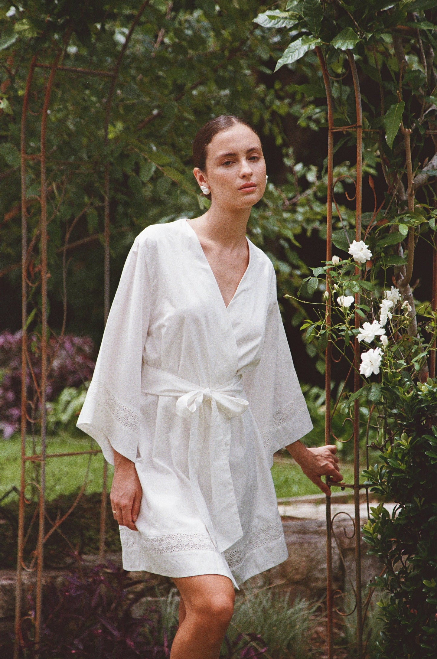 Giselle Bridal Robe - Cotton Modal Off White + Insert Trim