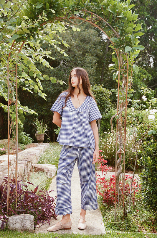 Penelope Sleep Set - Pants - Gingham - Navy