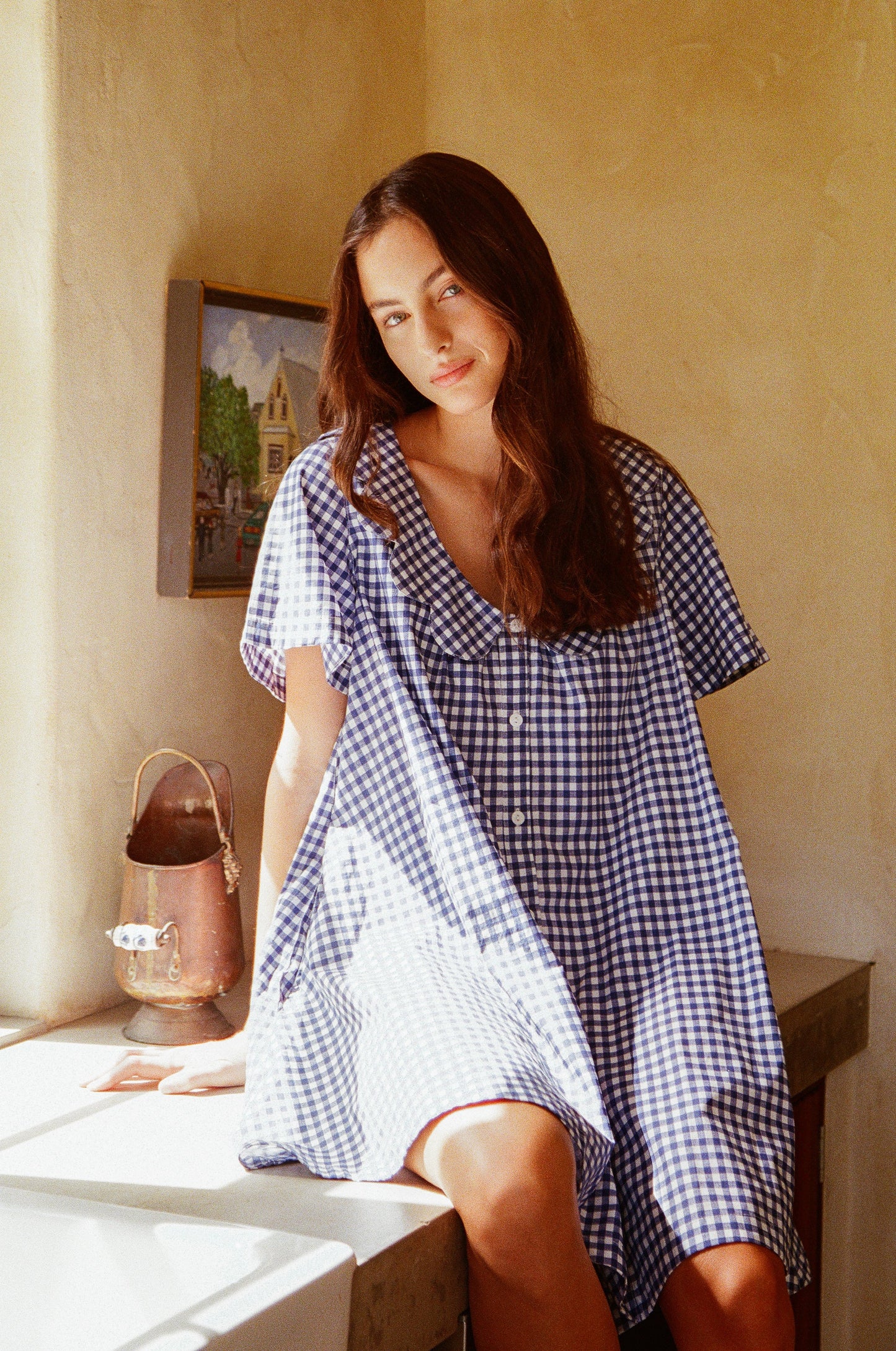 Penelope Lounge Dress - Gingham - Navy