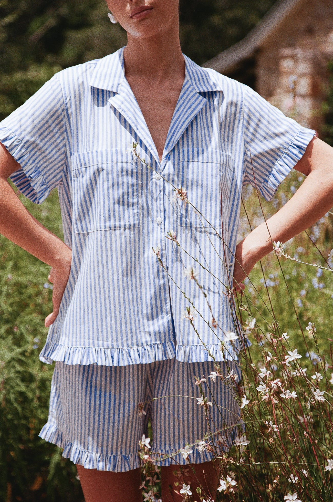 Felicity Frill Set - Pinstripe Blue