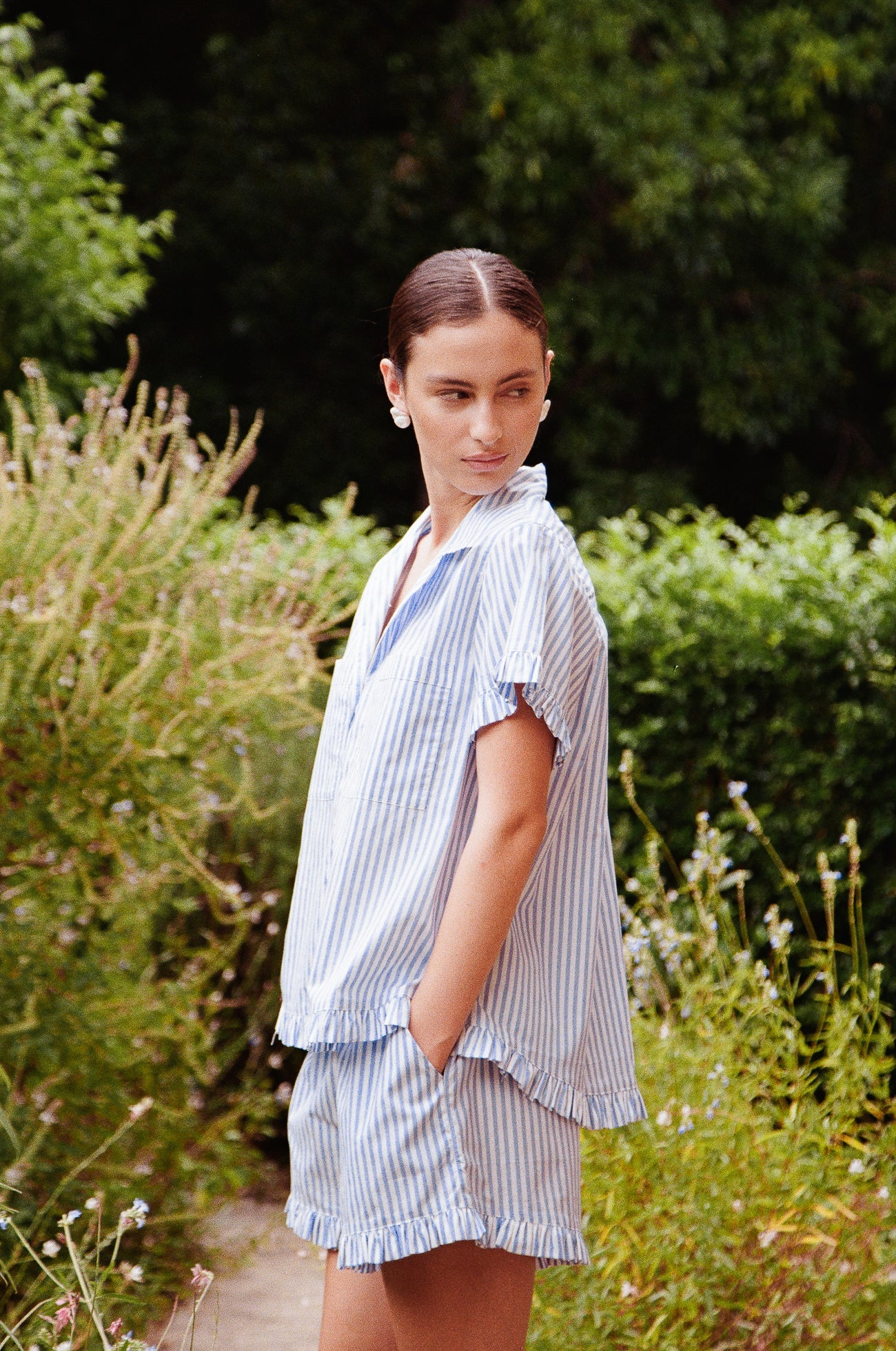 Felicity Frill Set - Pinstripe Blue