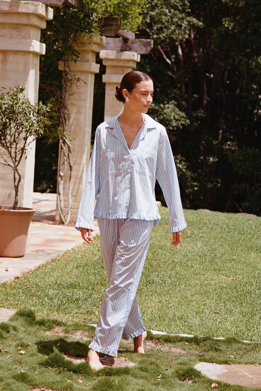 Felicity Frill Set - Long - Pinstripe Blue
