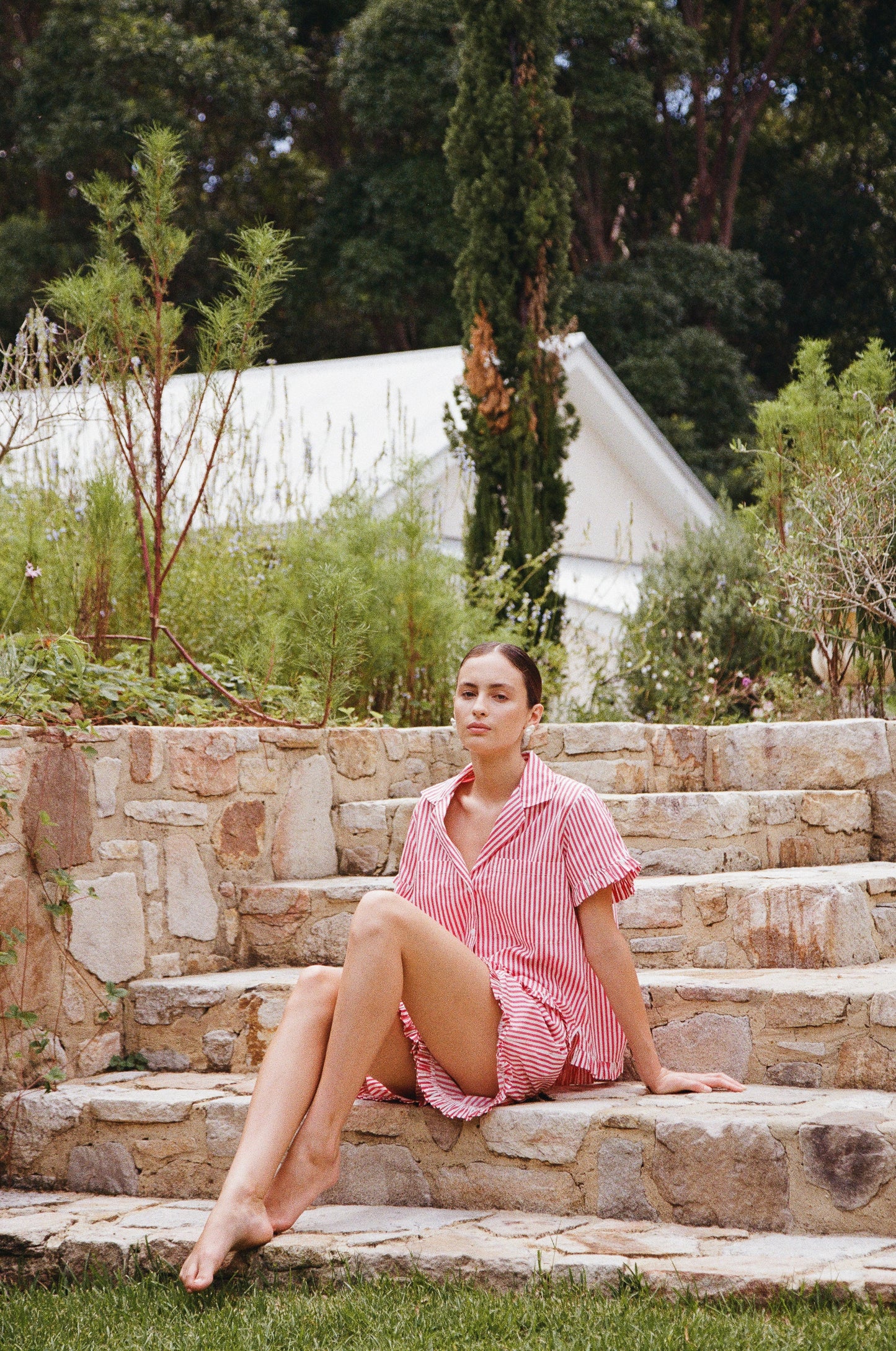 Felicity Frill Set - Pinstripe Cherry