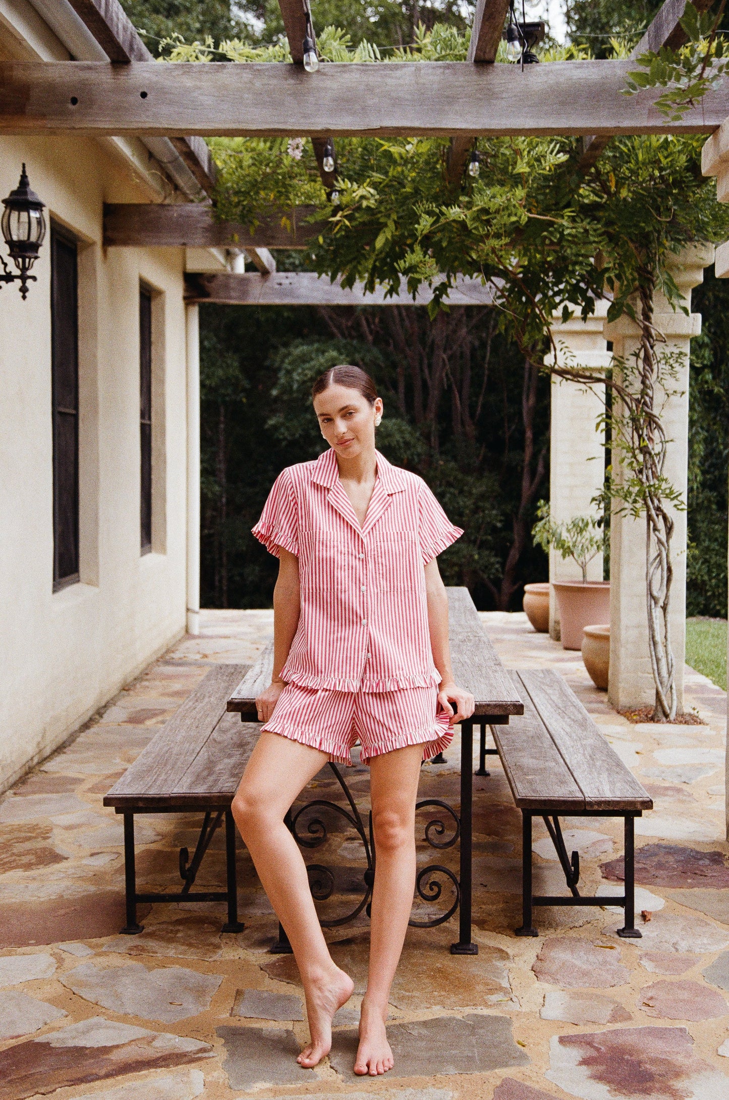 Felicity Frill Set - Pinstripe Cherry