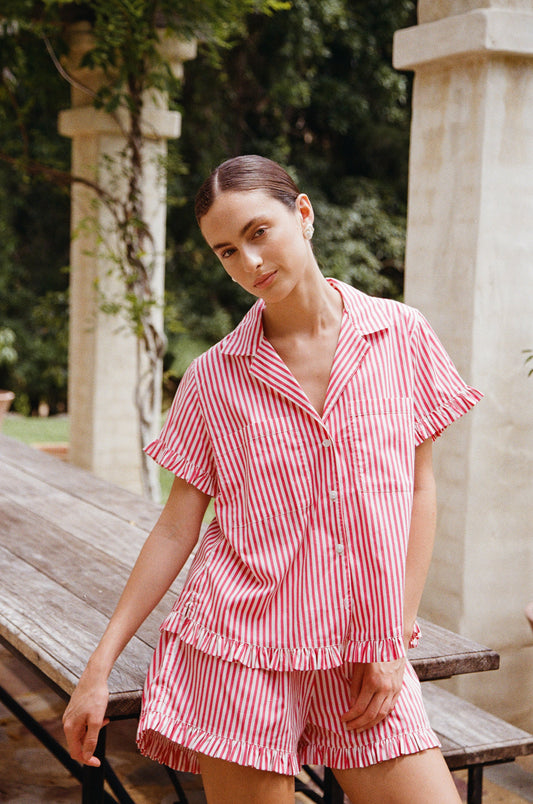 Felicity Frill Set - Pinstripe Cherry