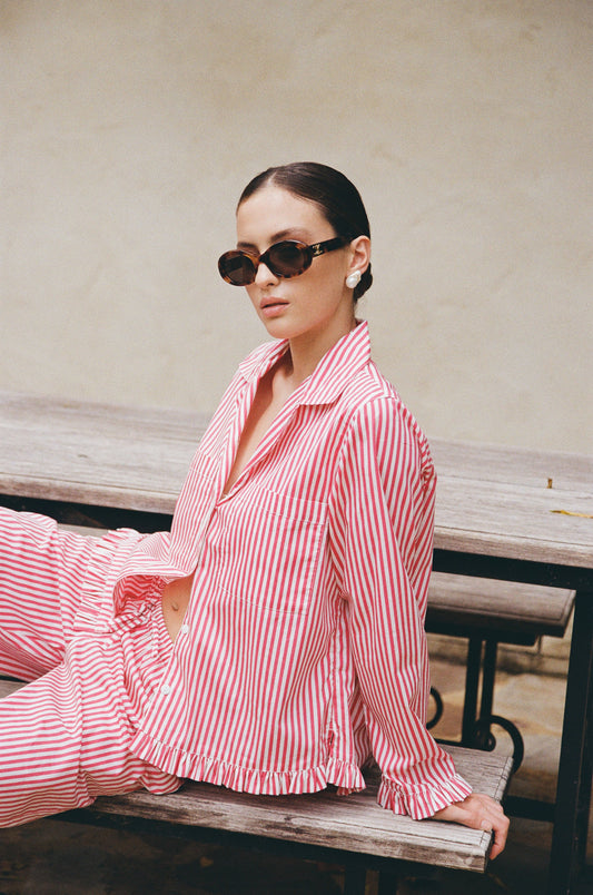 Piyama Felicity Frill Set - Long - Pinstripe Cherry — view 2