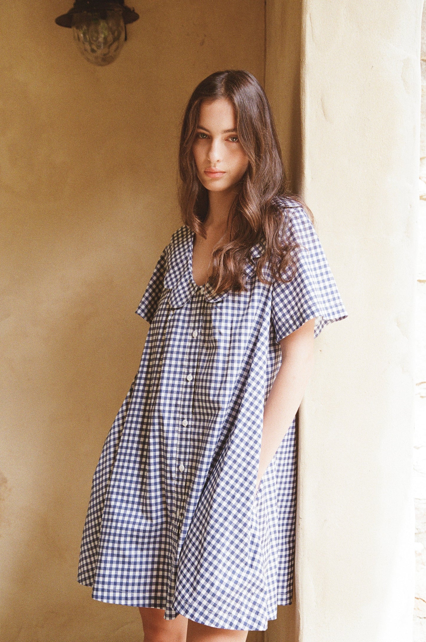 Penelope Lounge Dress - Gingham - Navy