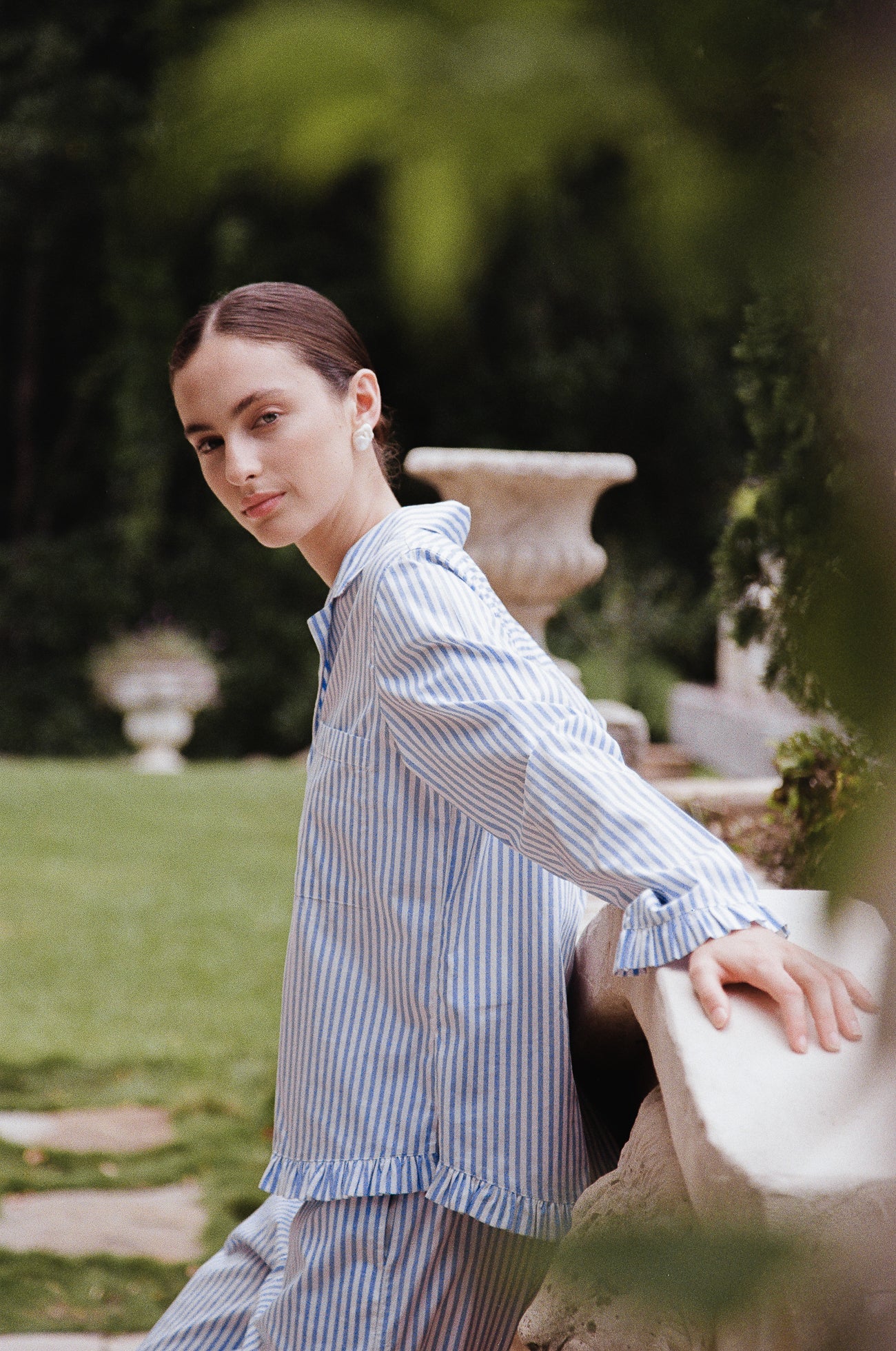 Felicity Frill Set - Long - Pinstripe Blue