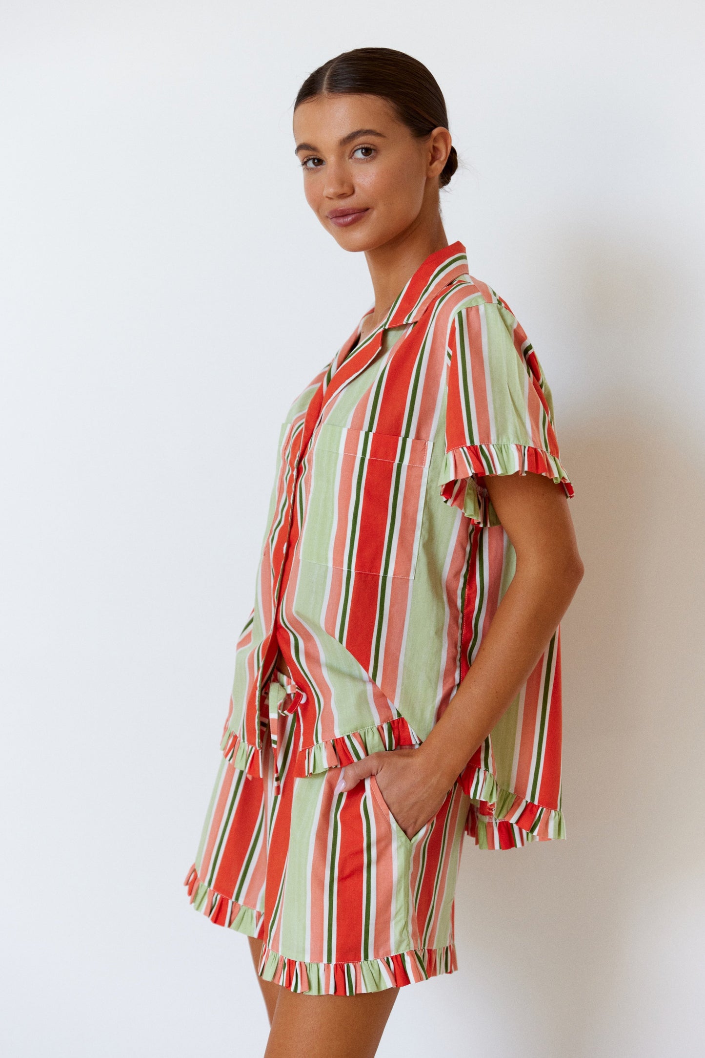 Felicity Frill Set - Cotton Modal - Holiday Stripe