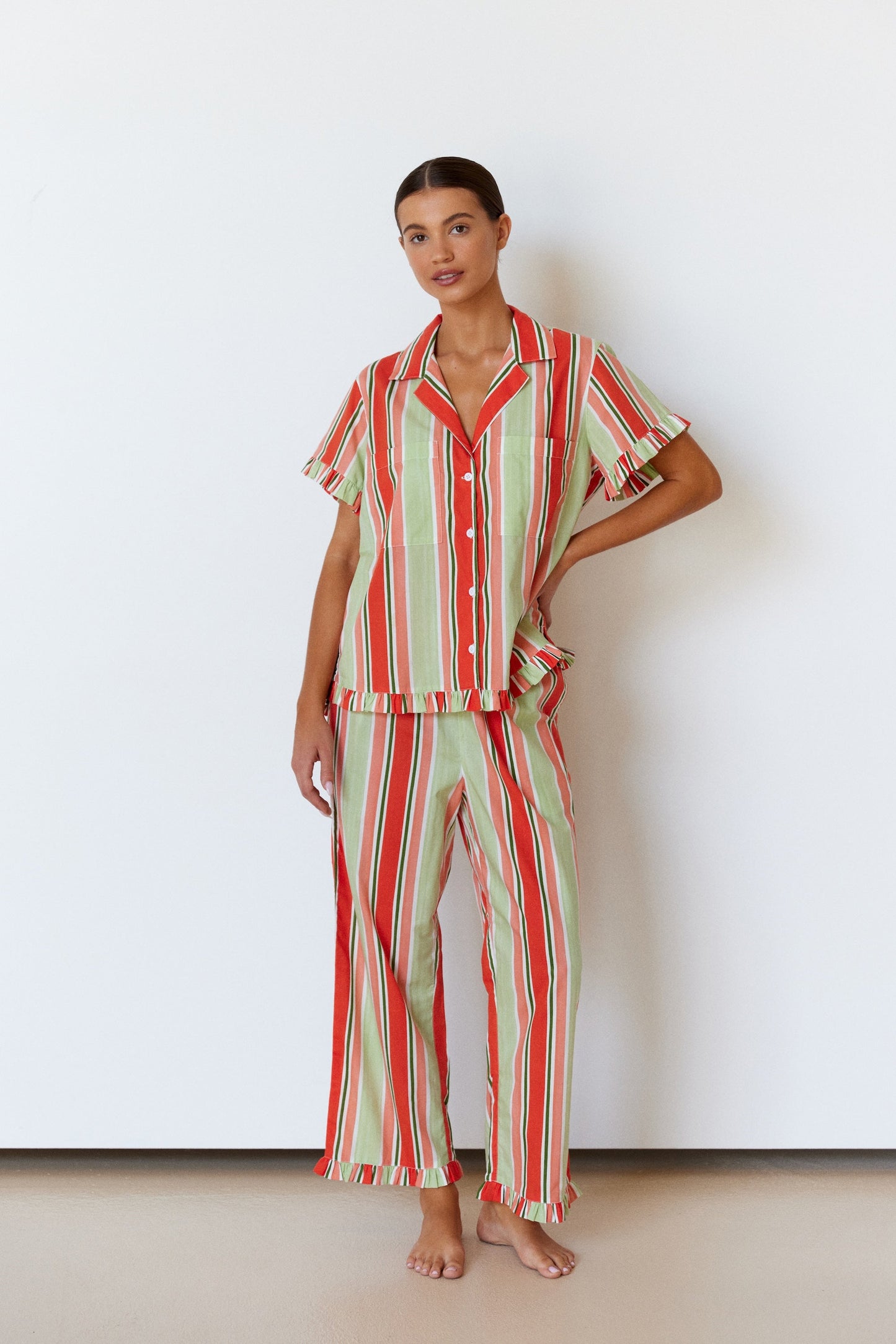 Felicity Frill Set - Pants - Cotton Modal - Holiday Stripe