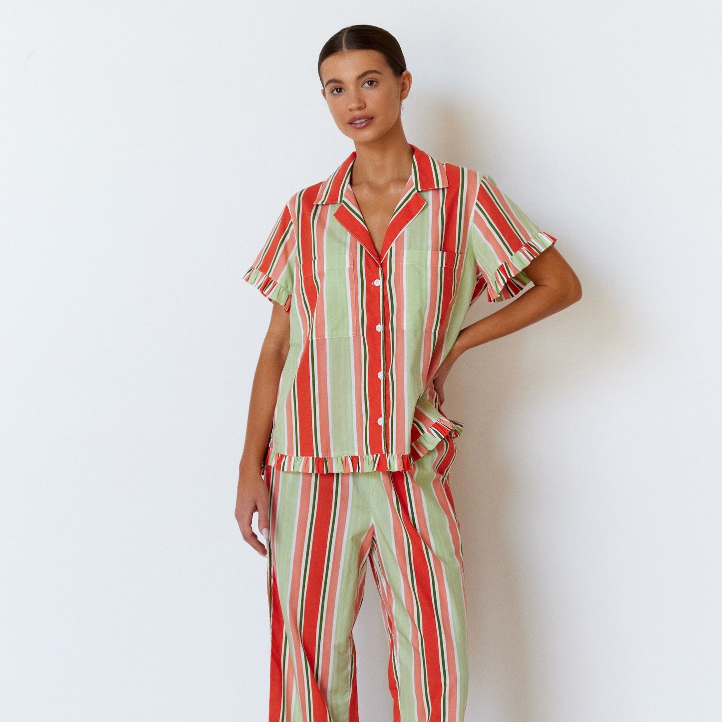 Felicity Frill Set - Pants - Cotton Modal - Holiday Stripe